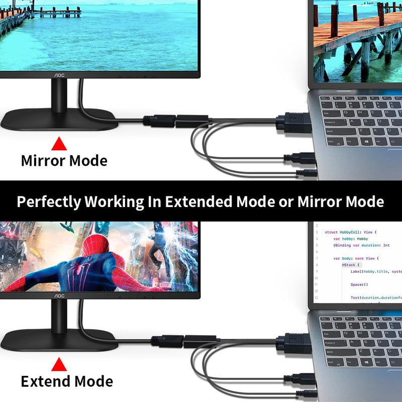 Kirzi محول VGA (مصادر) إلى HDMI (عرض) ، محول 1080P مع صوت + طاقة USB من كمبيوتر / لابتوب VGA إلى تلفاز / شاشة HDMI ، ذكر إلى أنثى (1 قدم) - Image 2